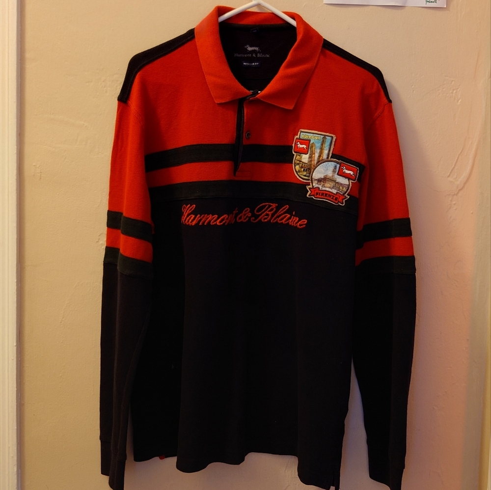 Harmont & Blaine Italian Rugby Long Sleeve Polo Navy Red Bologna Firenze 3XL 56